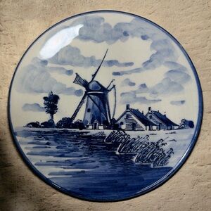 VINTAGE DELFT HOLLAND BLUE & WHITE WINDMILL WALL PLATE